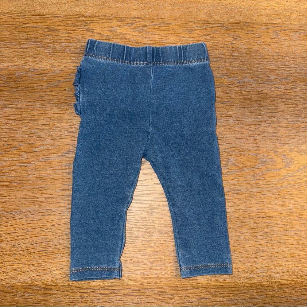Cat & Jack Baby Girl Ruffle Jeggings in Dark Denim Wash.